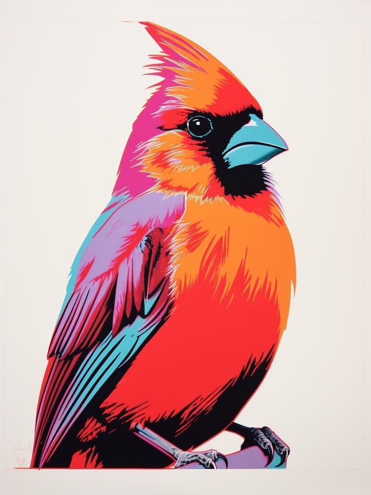 Andy Warhol Style Bird Cardinal 1