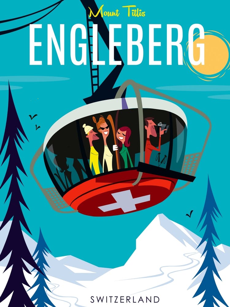 Engleberg Mount Titlis Poster Teal & White