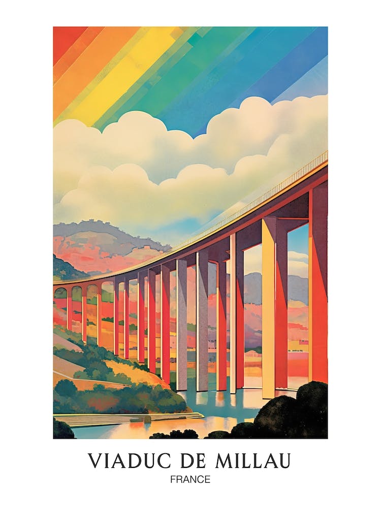 Viaduc De Millau, France Coloré 2 Affiche de Voyage