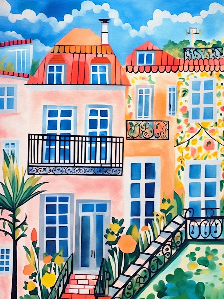 Lisbon Houses Watercolor Painting 1
