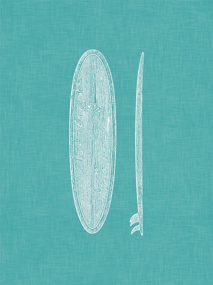 Vintage-Surfbrett-Silhouette auf Petrol-Leinen-Textur