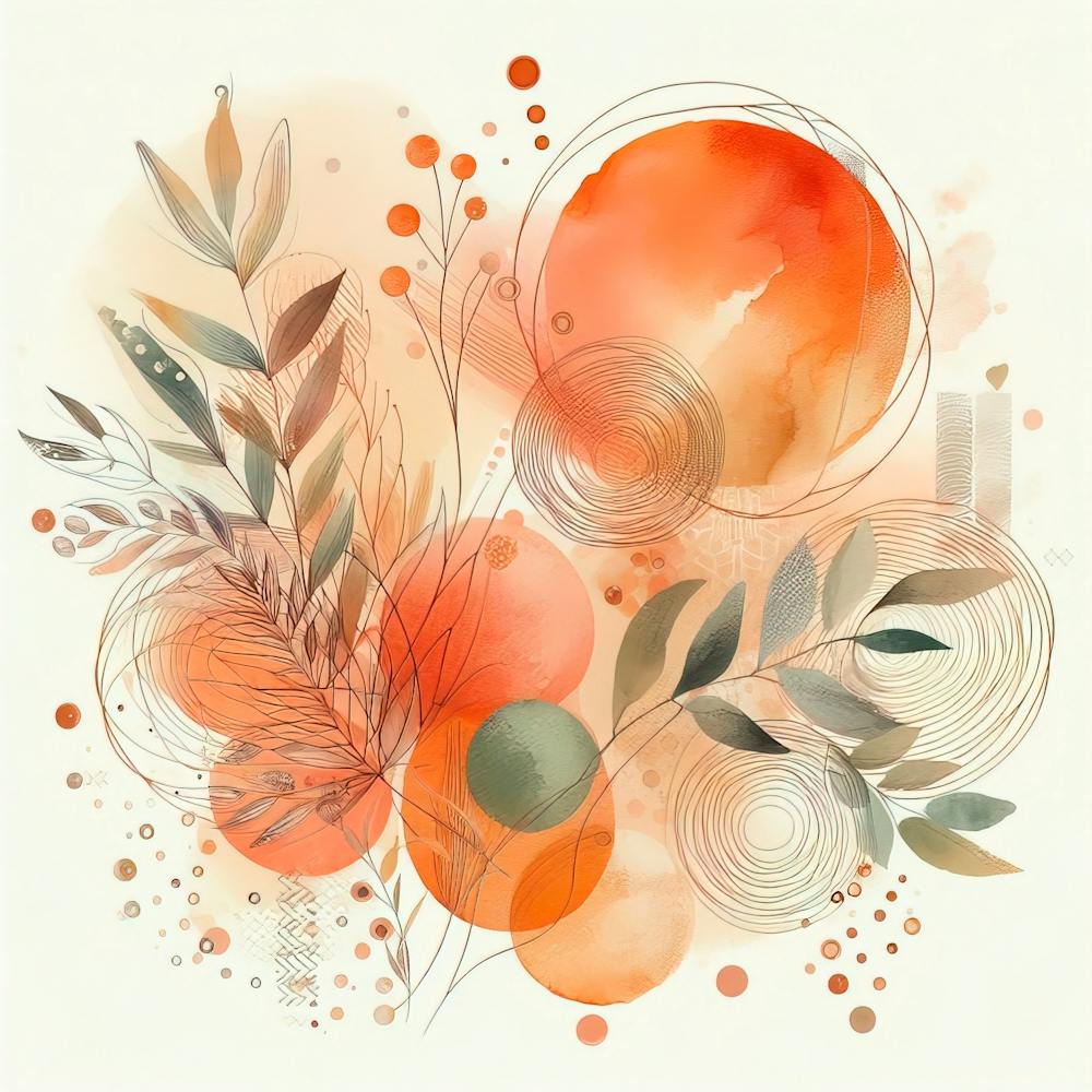 Abstract Watercolor Orange Sage Orange Olive Light Orange Boho Art Background Lines Circles