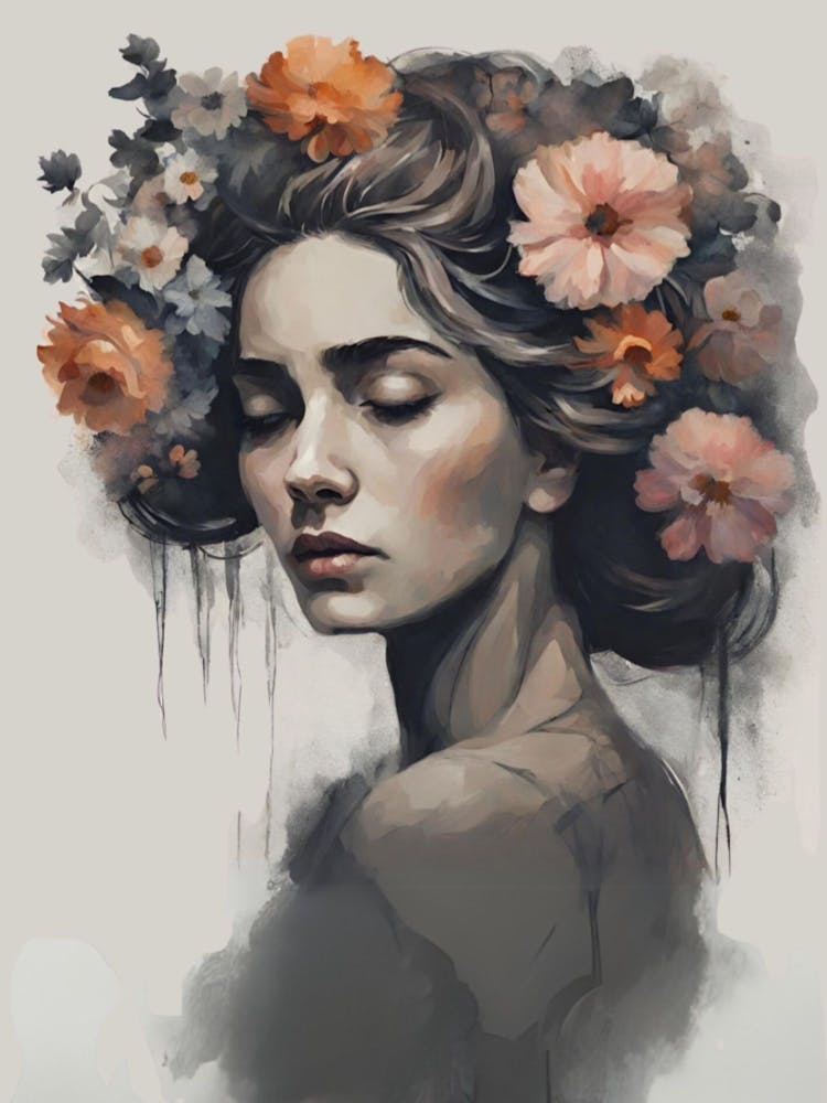 Frau mit Blumen im Haar