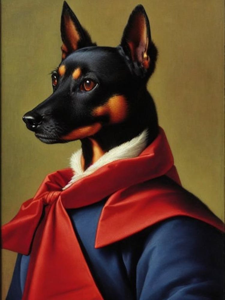 Miniature Pinscher 2 Renaissance Portrait Oil Painting