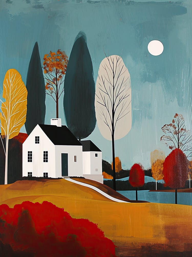 House By The Lake At Night, Sweden