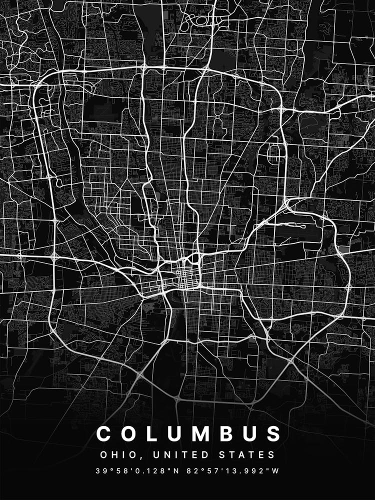 Columbus Ohio USA Black Map