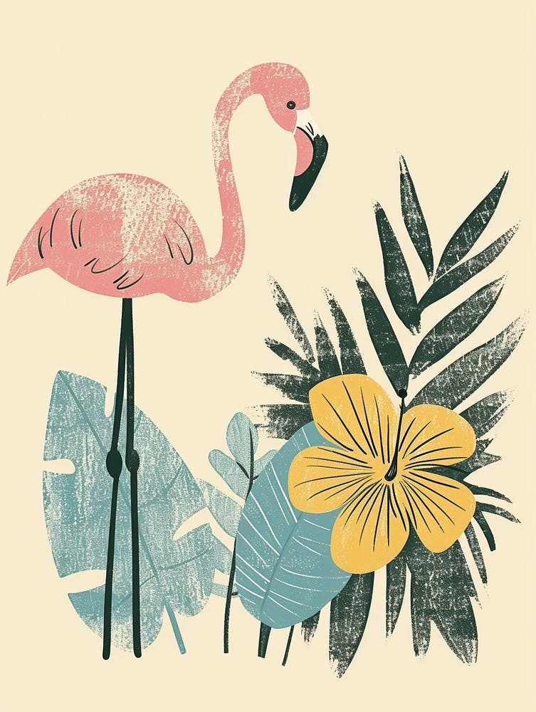 Jamess Flamingo And Tiare Flower Minimalist Illustration 4