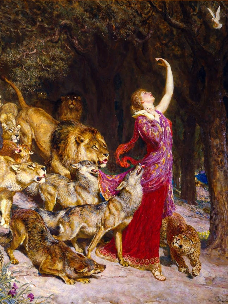 Briton Riviere, R. A. (British, 1840–1920) Aphrodite, 1902 Goddess of Love with Animals, Oil on Canvas Reproduction