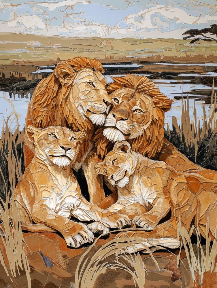 Afrikanische Löwen Relief-Illustration Familie 2