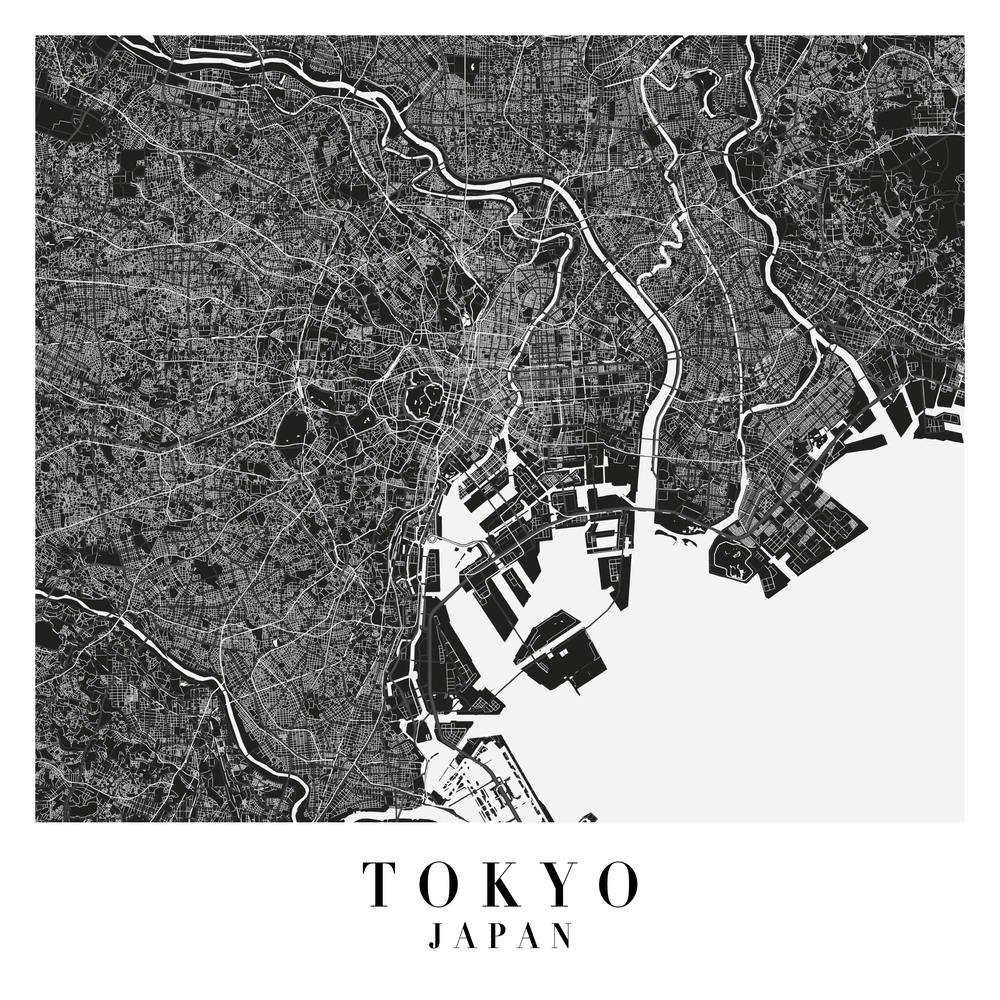 Tokyo Japan Minimal Black Mono Street Map  Square