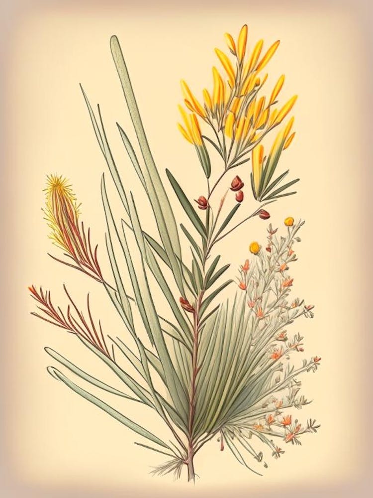 Ephedra Spices And Herbs Retro Drawing 2