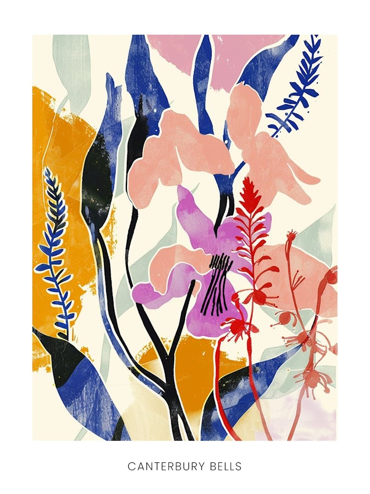 Colourful Flower Illustration Poster Canterbury Bells 1
