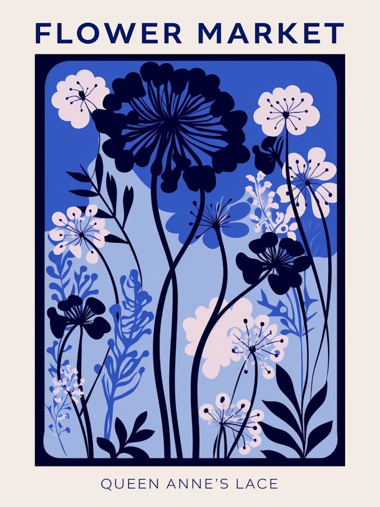 Blue Flower Market Poster Queen Annes Lace 3