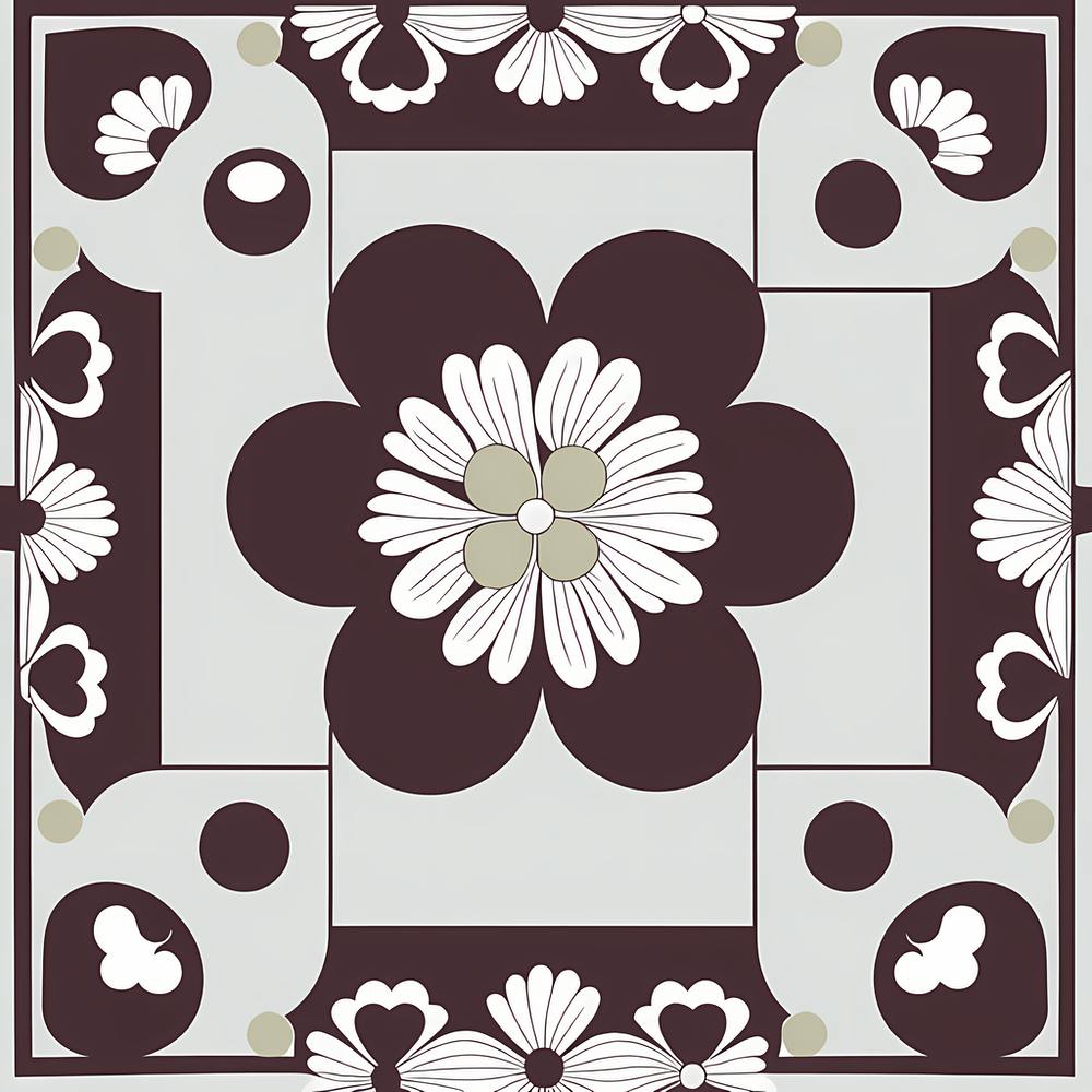 Asian Floral Pattern, black Flower tile, pattern art