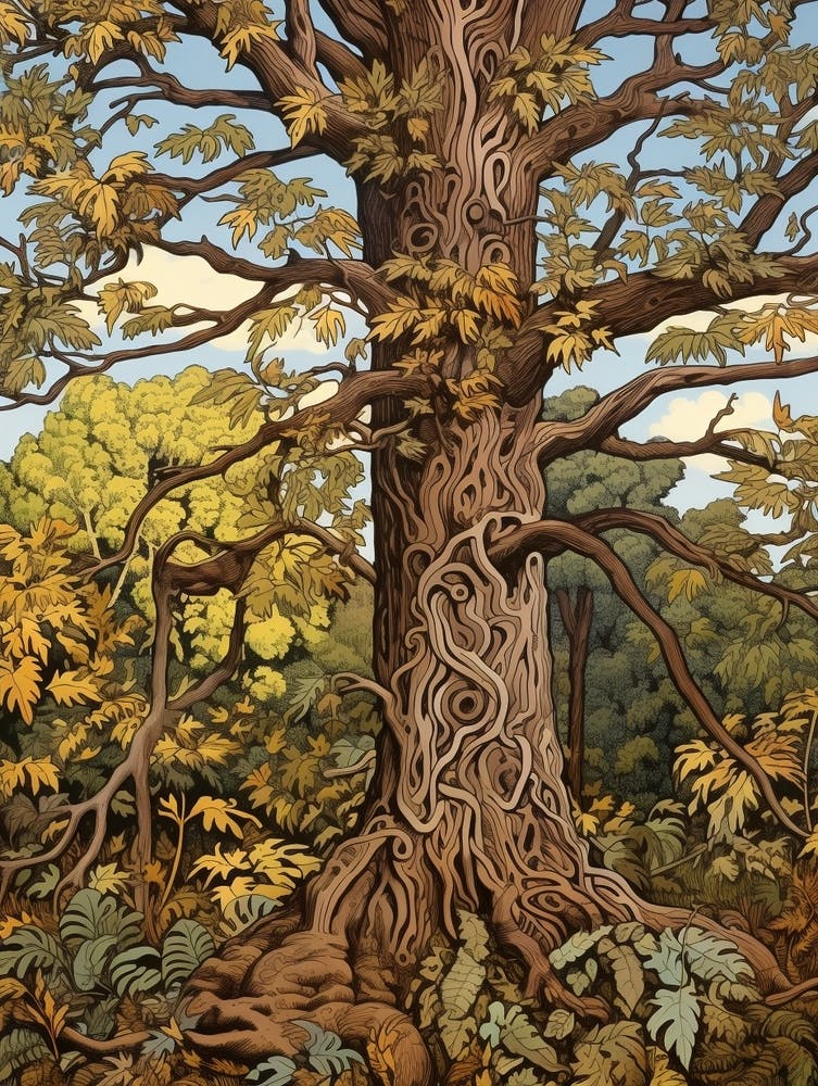 Shagbark Hickory 1 Vintage Autumn Tree Print