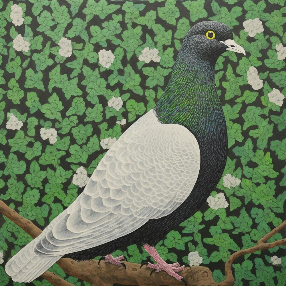 Ohara Koson Inspired Bird Painting Pigeon 6 Square