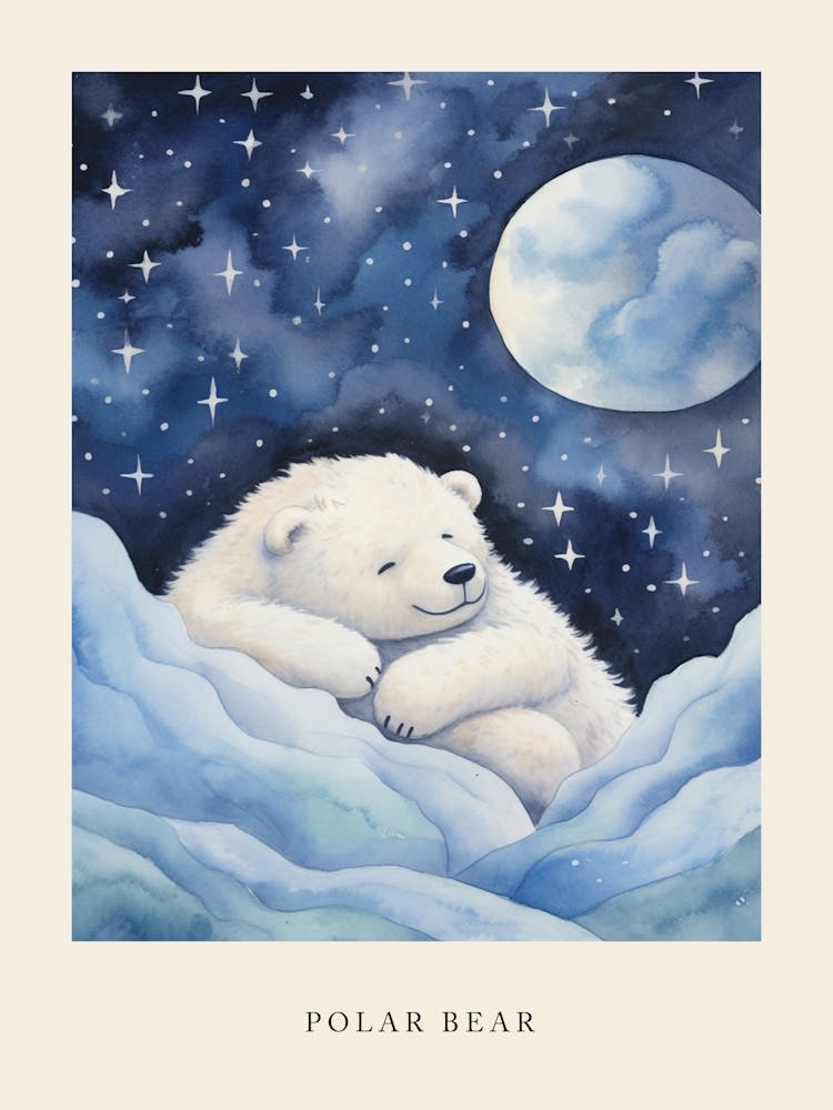 Baby Polar Bear 3 Sleeping In The Clouds Nursery Poster