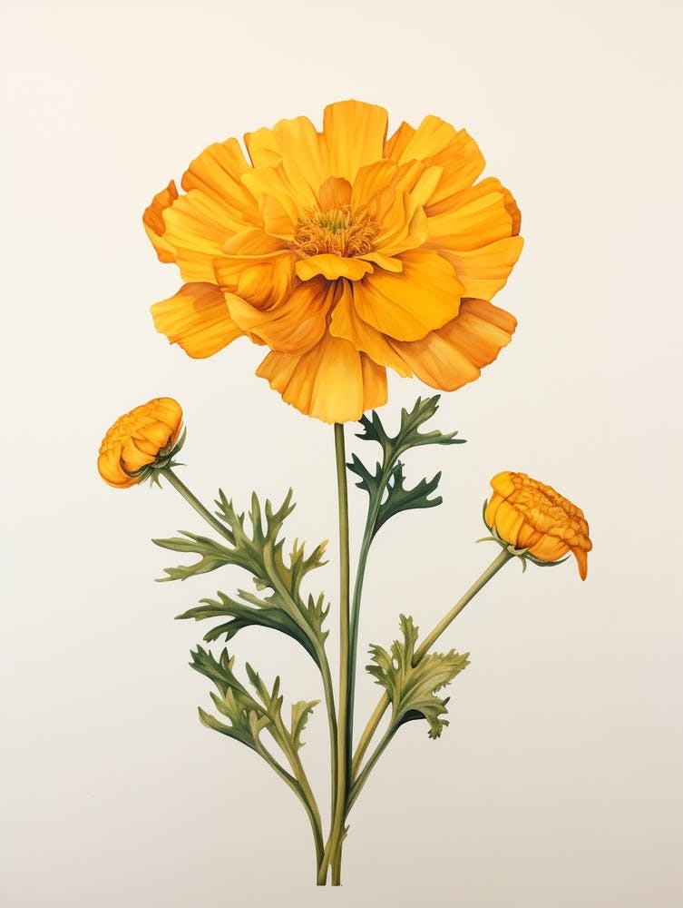 Pressed Flower Botanical Art Marigold 1