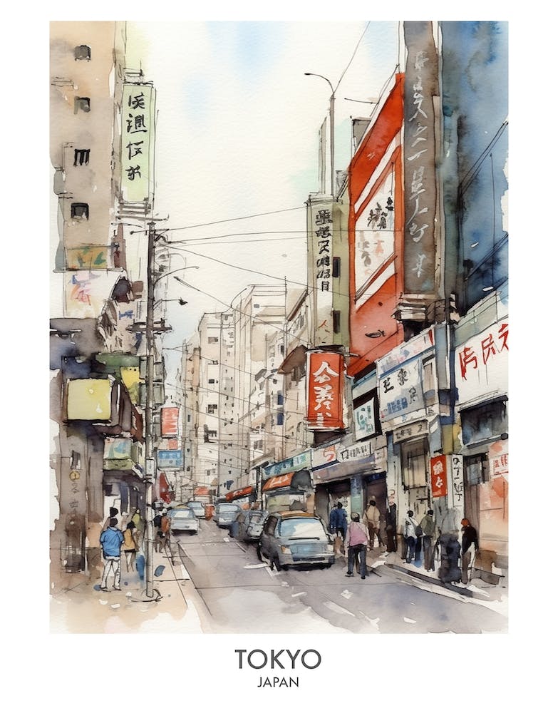Tokyo Japan Watercolour Travel Poster 2