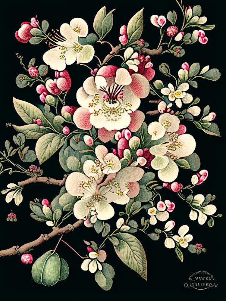 Cherry Blossom 2 Floral Botanical Vintage Poster Flower