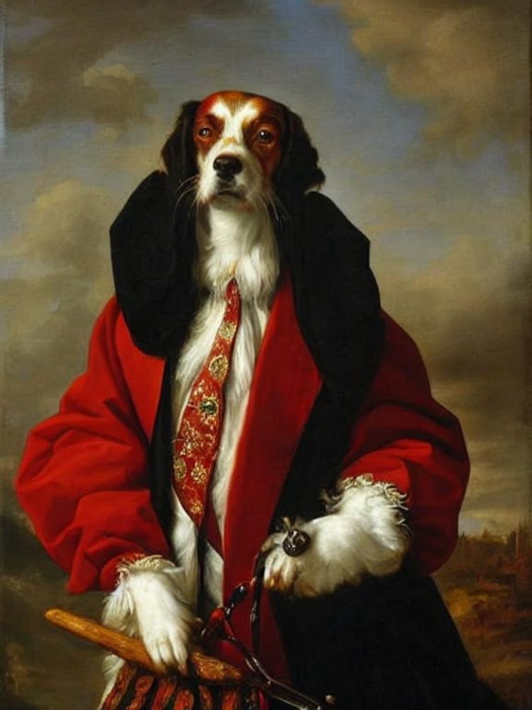 Irish Red And White Setter Renaissance Portrait Oil Painting