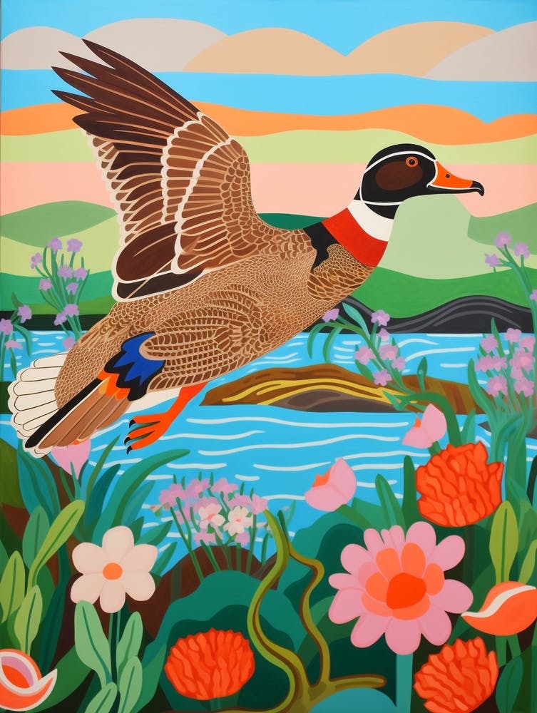 Maximalist Bird Painting Wood Duck 4