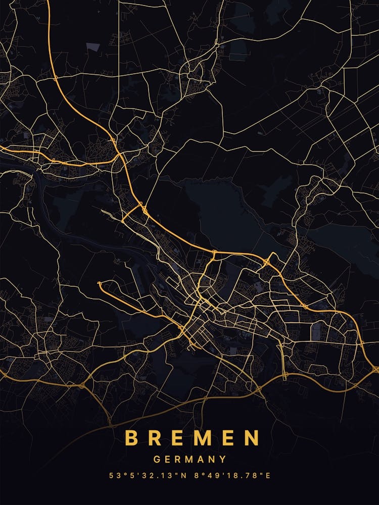 Bremen Germany Black And Gold Map 2