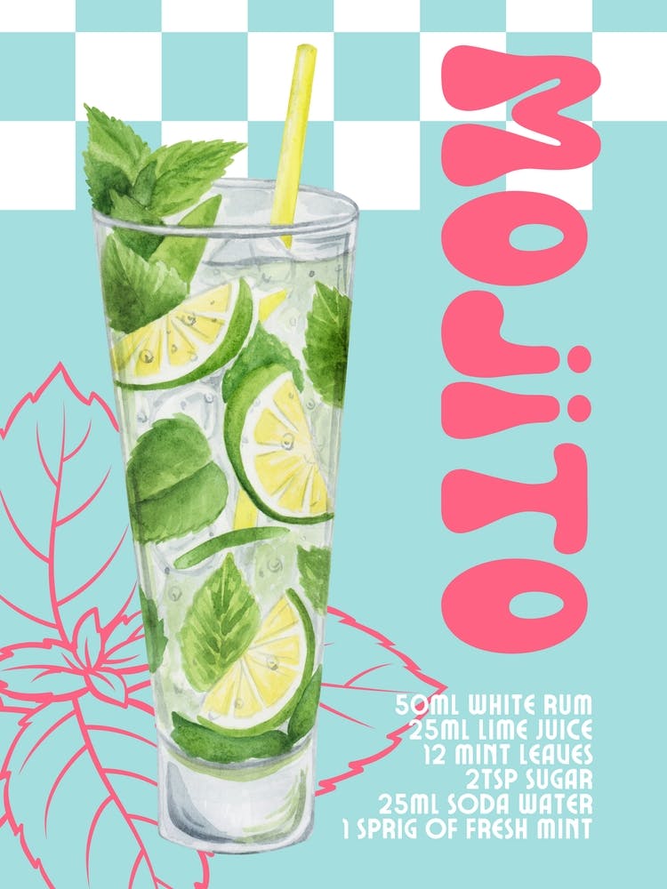 Colourful Retro Mojito Cocktail