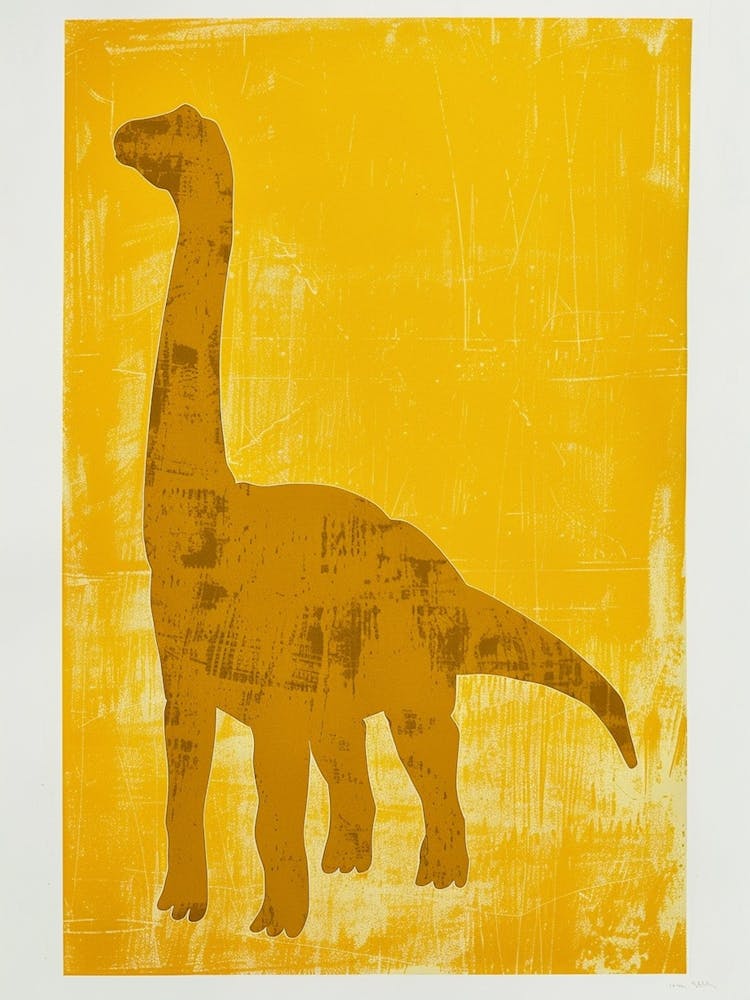 Mustard Linocut Dinosaur Silhouette 1