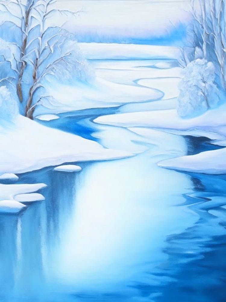 Frozen River Waterscape Marble Acrylic Painting 2