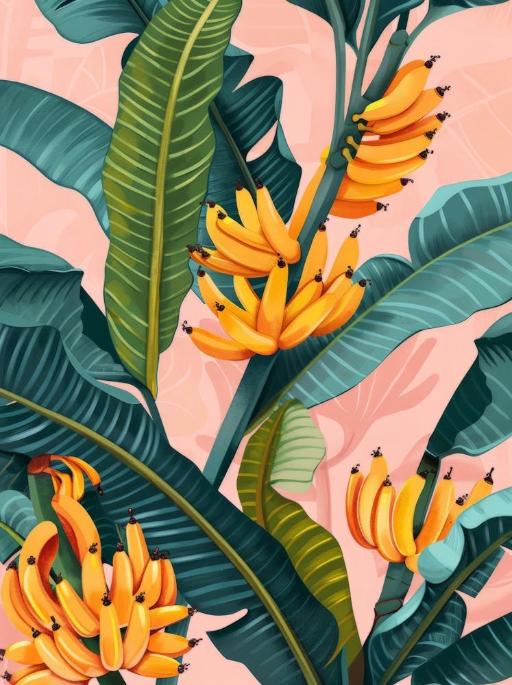 Bananas On Pink Background