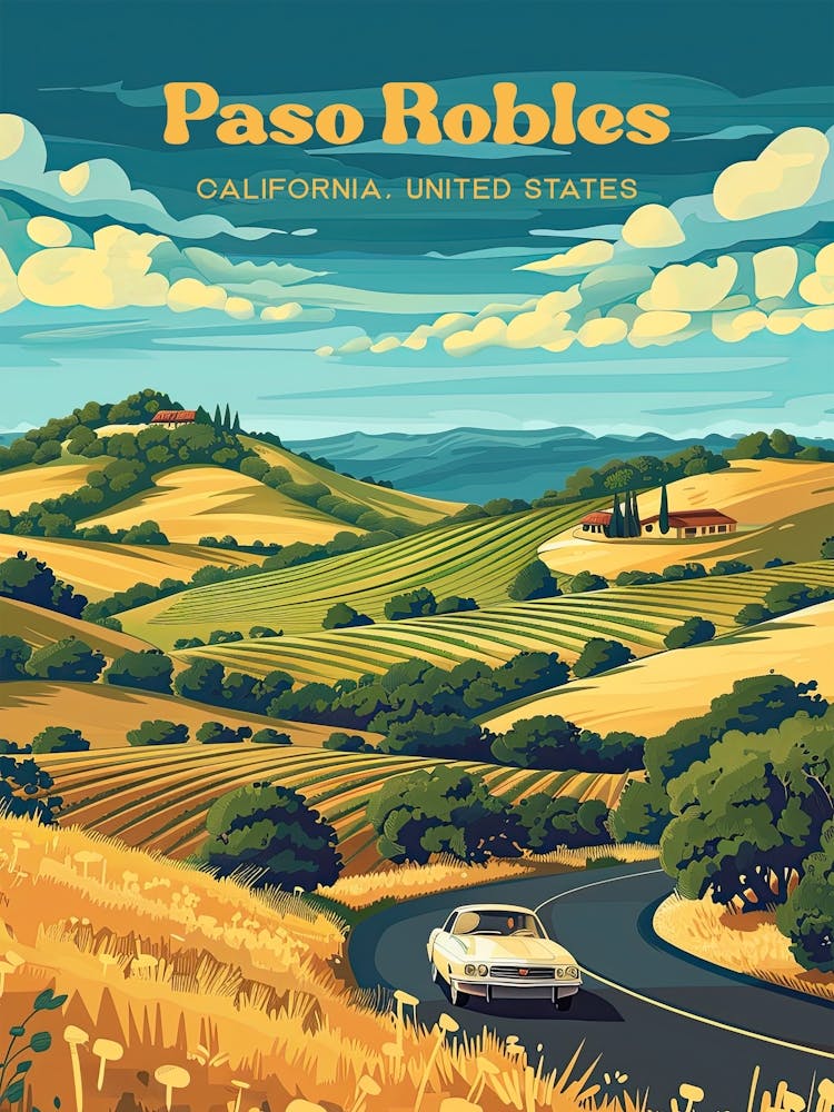 Paso Robles California Olive Grove Art Illustration