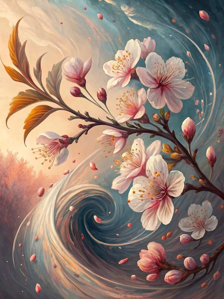 Oil Painting Style Blossoms Dissolving Into Abstra