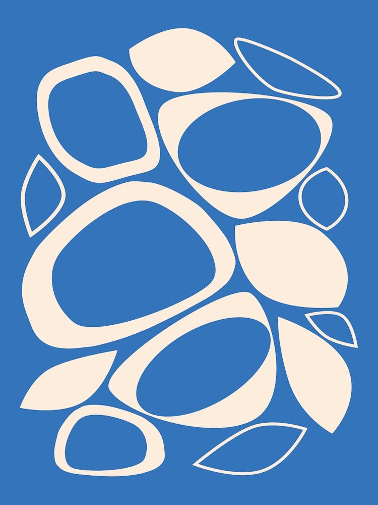 Mid Century Modern Abstract 8 Ivory and Blue