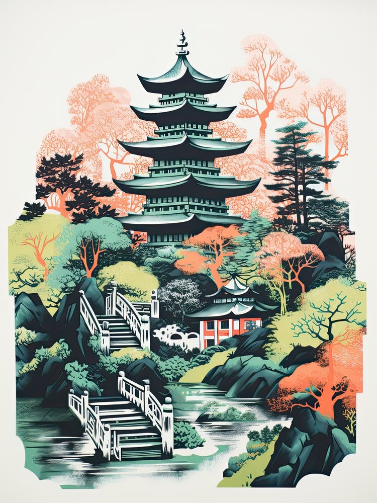 Portland Japanese Gardens Abstract Riso Style 4
