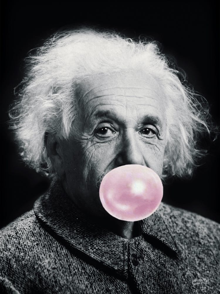 Albert blowing pink bubblegum