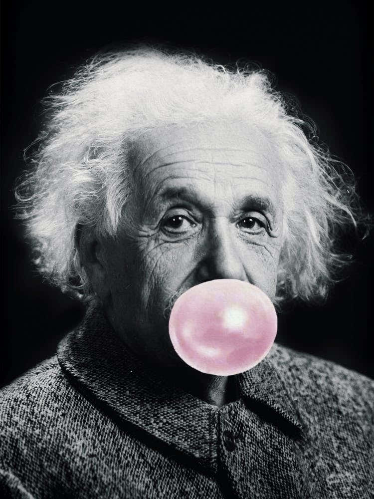 Albert blowing pink bubblegum