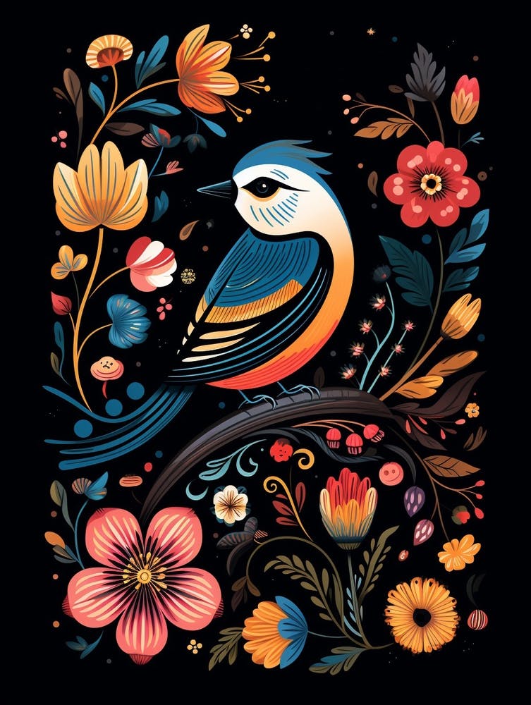 Folk Bird Illustration Carolina Chickadee 2