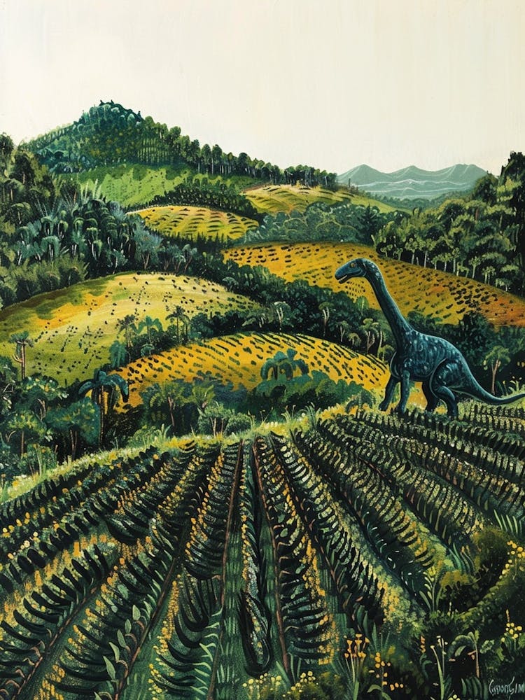 Dinosaur In A Field Of Crops Painting 2
