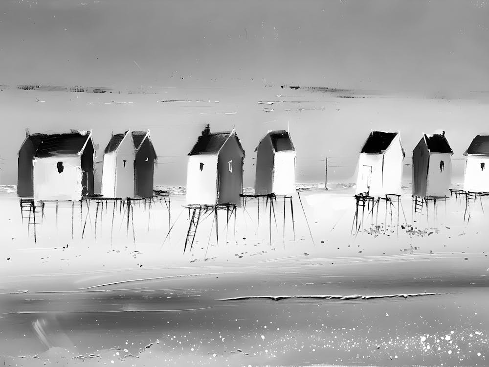 Black And White Of Beach Huts