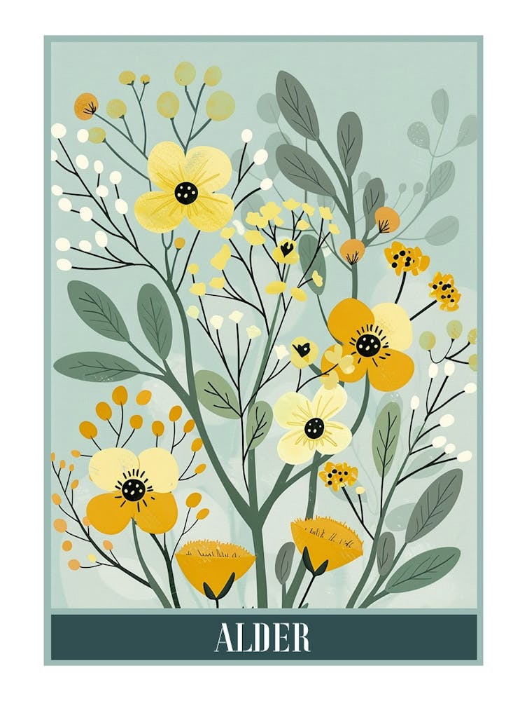 Alder Tree Flat Illustration 3 Poster