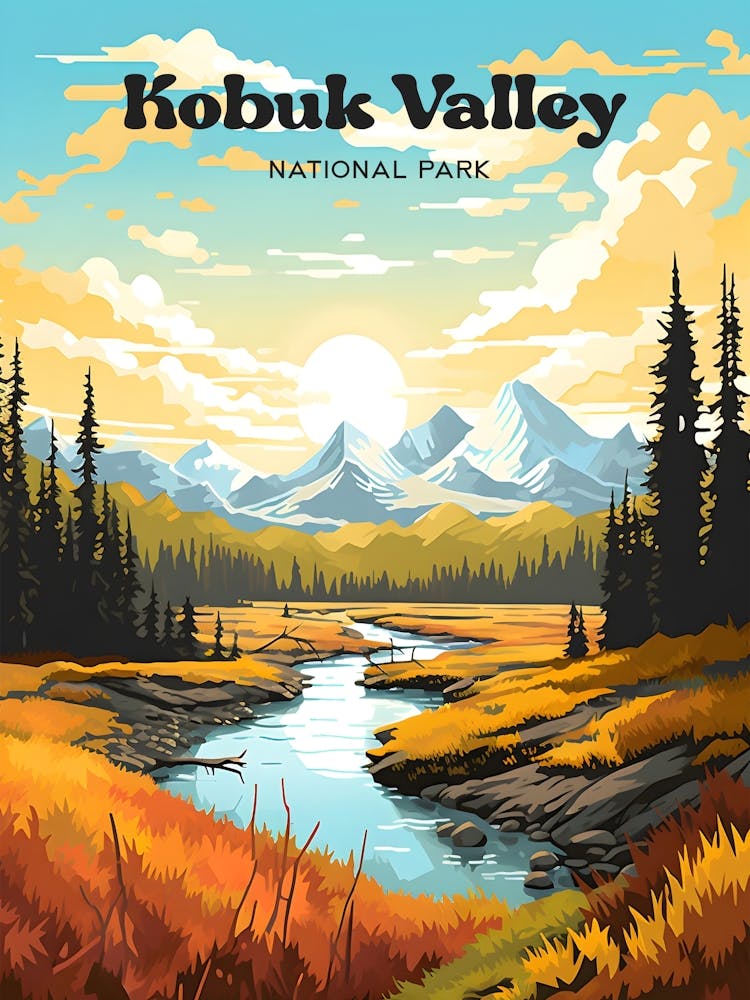 Kobuk Valley National Park Alaska Nature Travel Illustration