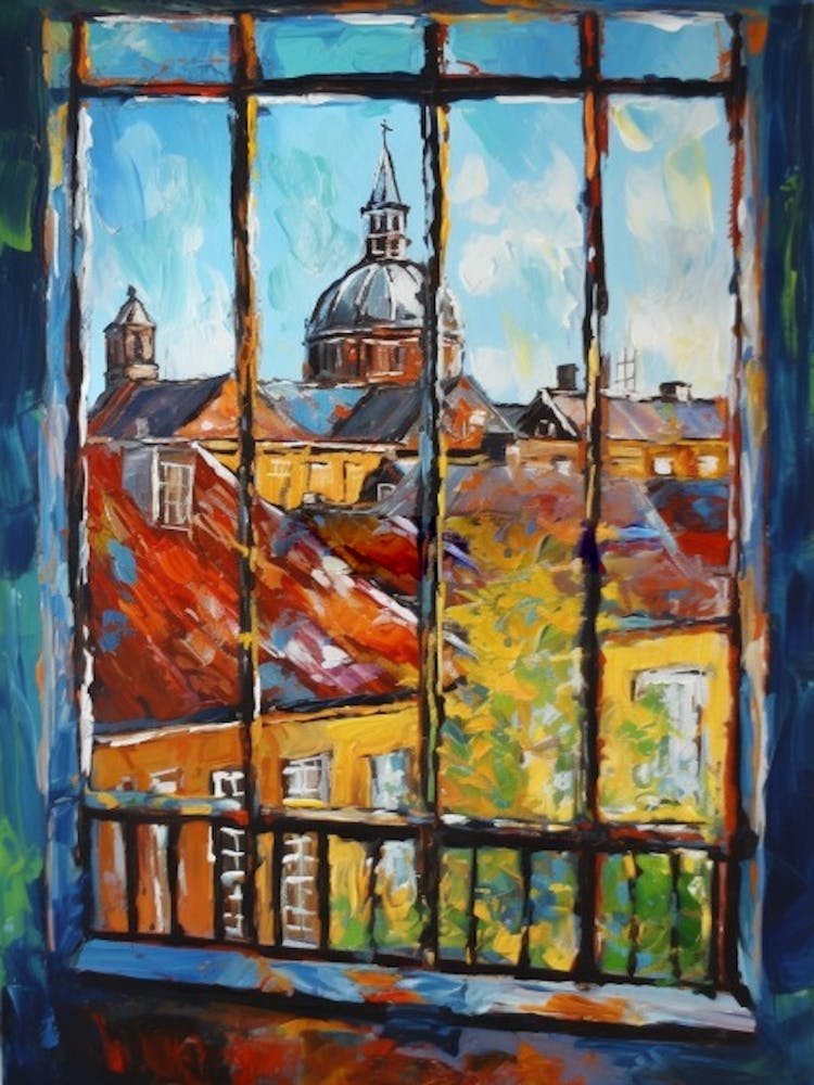 Window View Of Copenhagen Denmark Impressionism Style 4