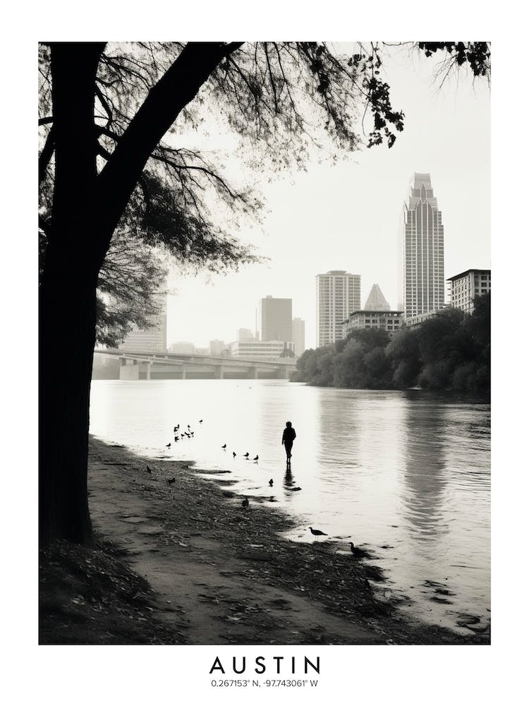 Poster Of Austin, Black And White Analogue Photograph 1