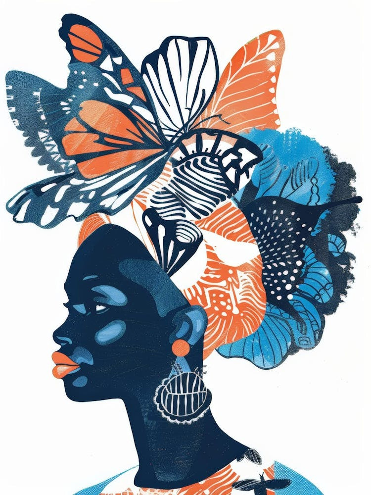 African Woman With Butterflies 1