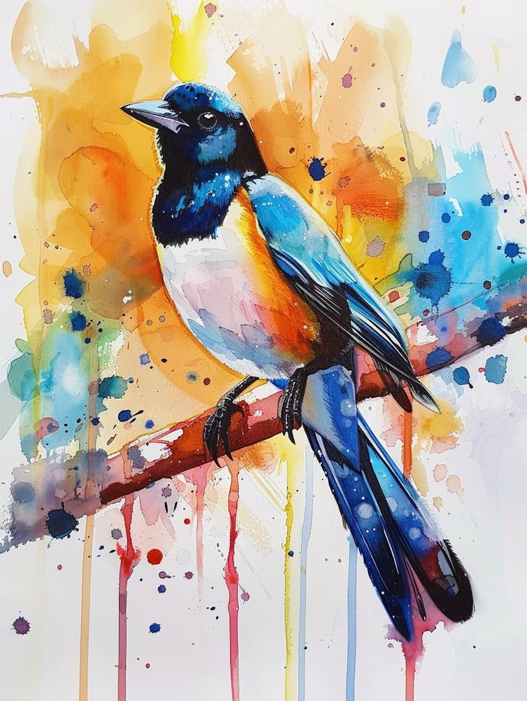Magpie Colourful Watercolour 2