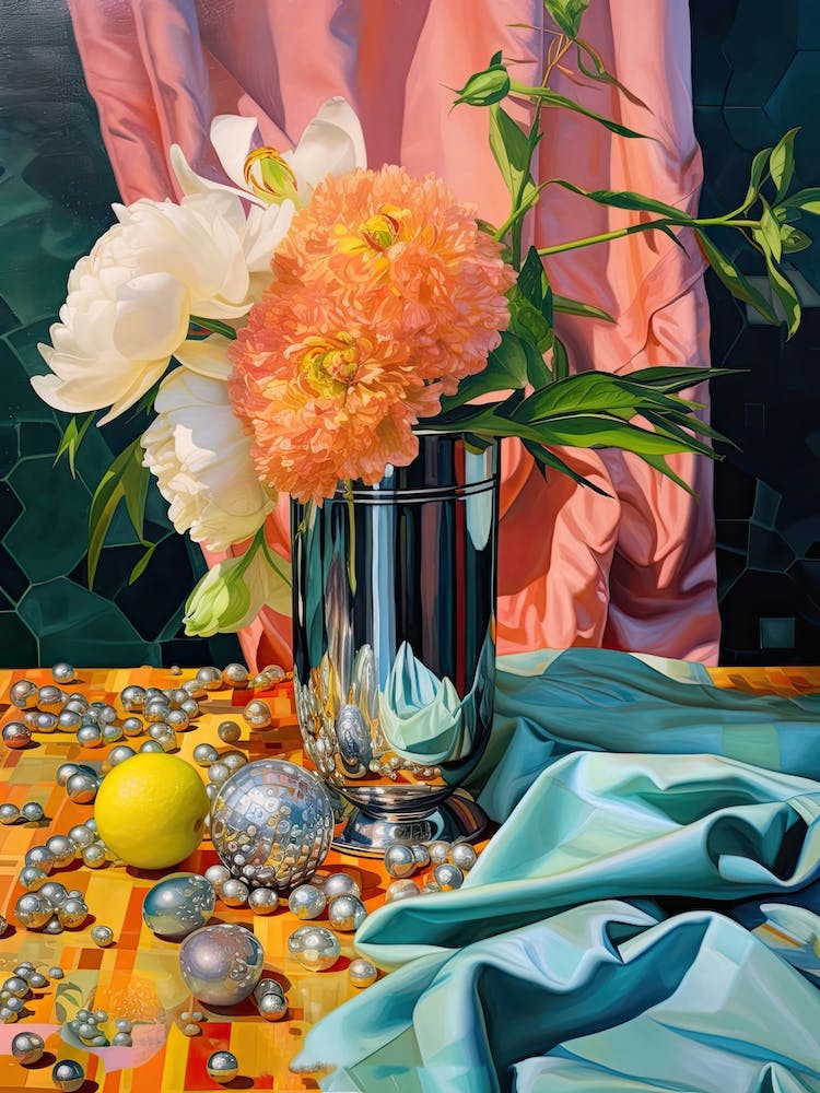 Disco Ball And Flowers And Pearls Still Life 1