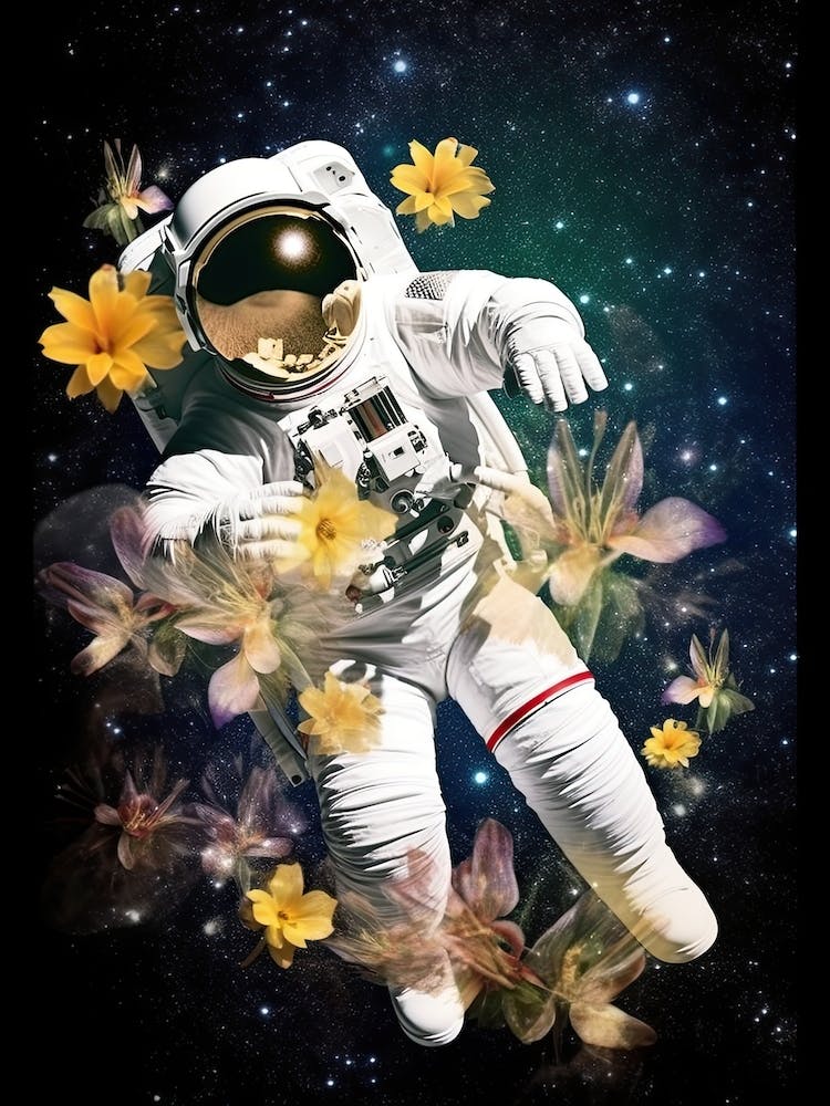 Astronaut With A Bouquet Of Flowers 5