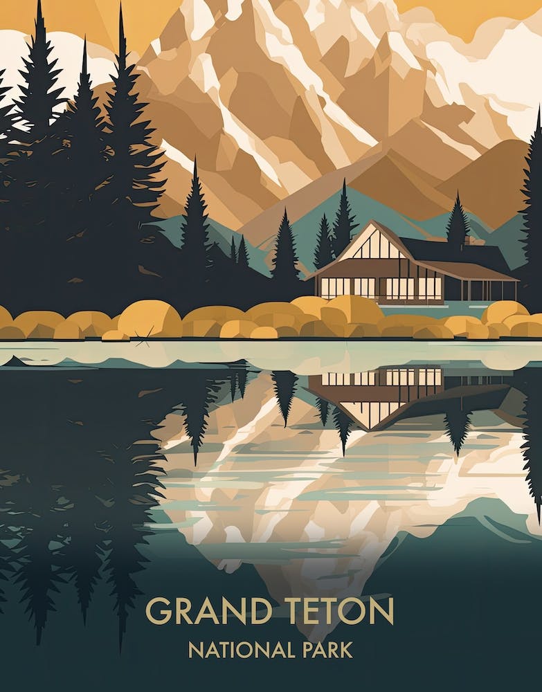 Grand Teton National Park Travel Poster Mid Century Style 2