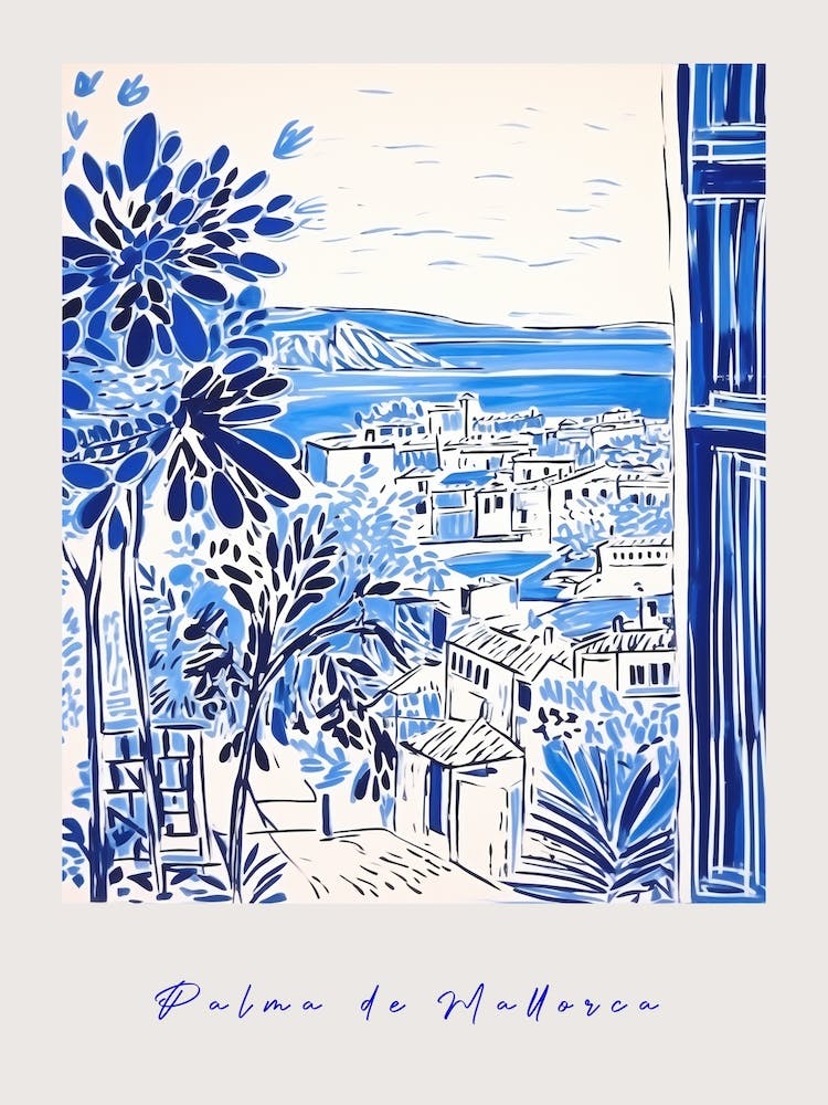 Palma De Mallorca Spain Mediterranean Blue Drawing Poster